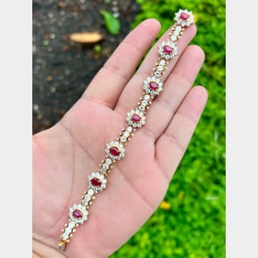 18K Yellow Gold Diamond and Ruby Bracelet
