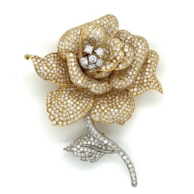 18K Yellow & White Gold 19.50 Ct. Diamond Rose Brooch