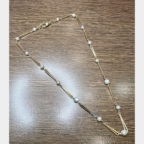 Antique 18K Yellow Gold Natural Pearl Necklace