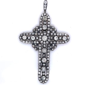 18K & Silver 13.00 Ct. Diamond Cross Pendant