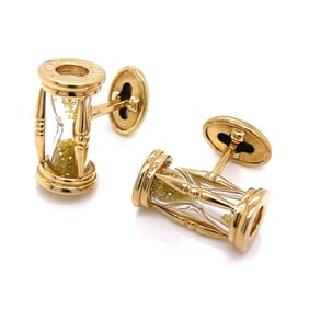 LOUIS GLICK STARBURST 18K Yellow Gold Diamond Hourglass Cufflinks