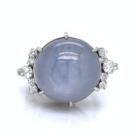 Platinum 24.60 Ct. Star Sapphire & Diamond Ring