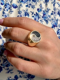 Black Onyx & Diamond Yin Yang Ring, 14k