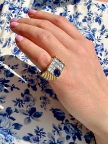 Diamond & Blue Sapphire Ring, Two Tone 18k & Platinum