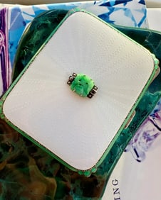 English Jade & White Enamel Cigar Holder, Sterling Silver