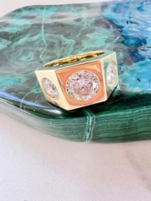 3 Stone 3.65ct Center Diamond Geometric Ring, 18k