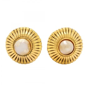 Chanel Earrings Circle GP Plated Fake Pearl Gold Ladies