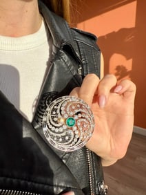 Bailey Banks & Biddle Diamond & Emerald Pin, Platinum