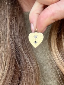 Blue Sapphire & Diamond Heart Charm, 14k