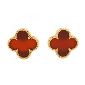 Van Cleef & Arpels Alhambra Earrings K18YG Yellow Gold Carnelian Red Ladies