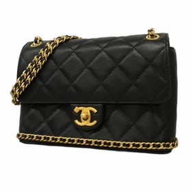 Chanel Shoulder Bag Matelasse W Chain Caviar Skin Black Women's