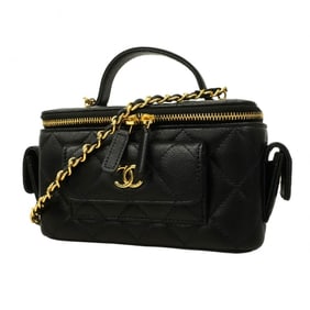 Chanel Vanity Bag Matelasse Chain Caviar Skin Black Women's