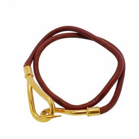 Hermes Bracelet Jumbo Hook GP Plated Leather Gold Brown Ladies