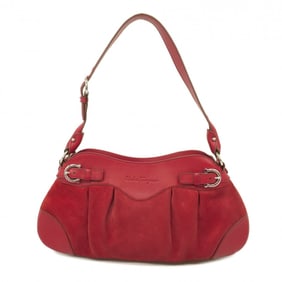 Salvatore Ferragamo Shoulder Bag Gancini Suede Leather Red Women's