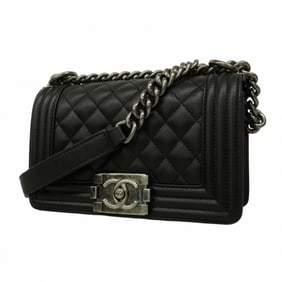 Chanel Shoulder Bag Boy Chain Caviar Skin Black Women's