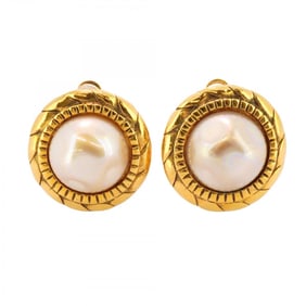 Chanel Earrings Circle GP Plated Fake Pearl Gold Ladies