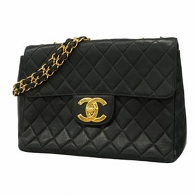 Chanel Shoulder Bag Deca Matelasse W Chain Lambskin Black Women's