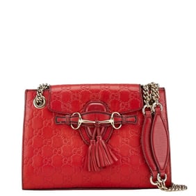 Gucci Guccissima Emily Horsebit Chain Shoulder Bag 369621 Red Leather Women's GUCCI