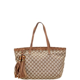 Gucci GG Canvas Bamboo Tote Bag 218780 Brown Leather Women's GUCCI