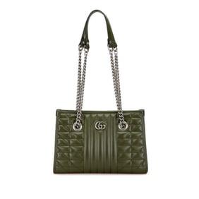 Gucci GG Marmont Small Chain Shoulder Bag 681483 Khaki Green Leather Women's GUCCI