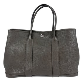 Hermes HERMES Handbag Tote Bag Garden TPM 30 Leather Dark Khaki Silver Women's n1138