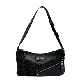 Christian Dior Shoulder Bag Trotter Canvas Leather Black Silver Women's n0866
