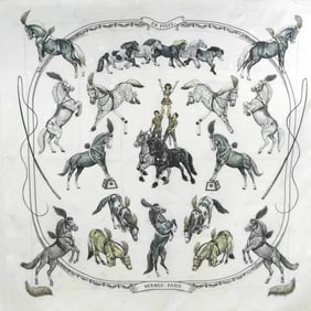 Hermes Scarf/Muffler Carre 90 EN PISTE Silk White Grey Brown Women's w0966a