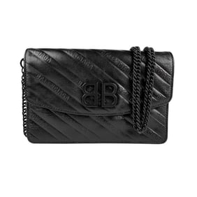 BALENCIAGA Wallet Chain Shoulder Bag Leather Metal Black Women's z4004