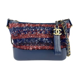 CHANEL Handbag Gabrielle de Chanel Small Hobo Leather Sequins Navy x Dark Red Women's z3954