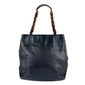 CHANEL Shoulder Bag Leather Plastic Black Brown Women's n1097