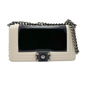 CHANEL Shoulder Bag Boy Chanel Leather Black Off-White Women's n0485