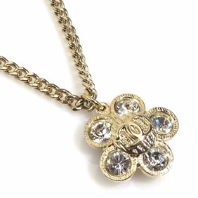 CHANEL Necklace Coco Mark Flower Metal Rhinestone Gold Silver Women's e60086m