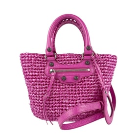 BALENCIAGA Handbag Shoulder Bag Le Cagole Small Panier Nylon Leather Pink Silver Women's z4012