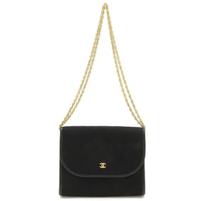 CHANEL Chanel Matelasse Coco Mark Chain Bag Shoulder Quilted Cotton Jersey Leather Black