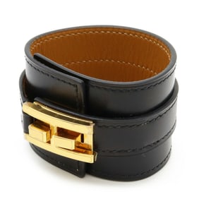 HERMES Hermes Drag Bracelet Bangle Leather Black A Stamp