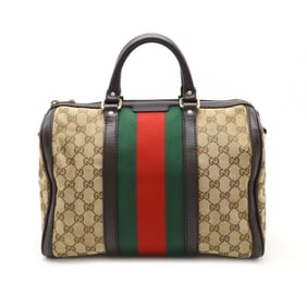 GUCCI Gucci GG Canvas Sherry Line Handbag Leather Khaki Beige Dark Brown Shoulder strap missing