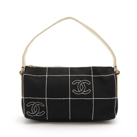 CHANEL Chocolate Bar Coco Mark Handbag Shoulder Bag Canvas Black Ivory