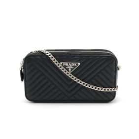 PRADA W-Zip Chain Shoulder Bag Wallet Clutch Quilted Nappa Leather NERO Black 1DH010