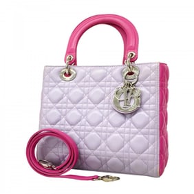 Christian Dior Handbag Cannage Lady Leather Pink Purple Women's