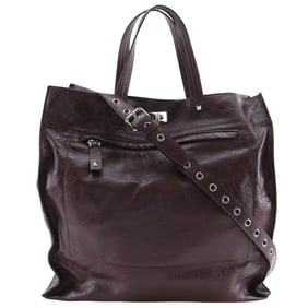 Valentino Garavani Rock Studs Tote Bag Shrink Leather Shoulder Brown 2way Turnlock studs Unisex