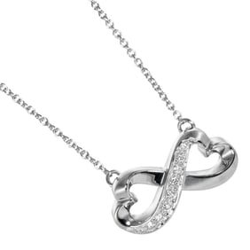 Tiffany & Co. Double Loving Heart Necklace, K18WG, White Gold, Diamond, Approx. 4g