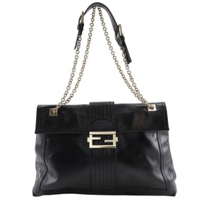 FENDI Chain Tote Bag Shoulder Leather Black 2way Flap Women's