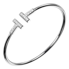 Tiffany & Co. T-wire bracelet, wrist size 15cm, K18WG white gold, diamond, approx. 8g