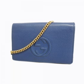 Gucci Shoulder Wallet Interlocking G 598211 Leather Blue Champagne Women's