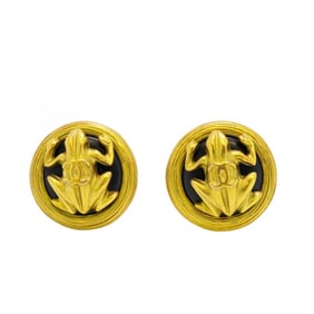 Chanel Earrings Coco Mark Frog GP Plated Gold Black Ladies