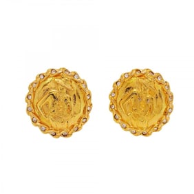 Chanel Earrings Mademoiselle Circle GP Plated Rhinestone Gold Ladies