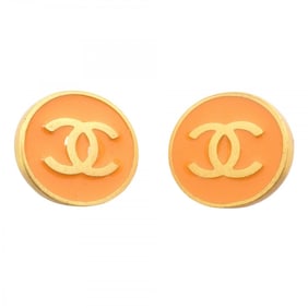 Chanel Earrings Coco Mark Circle GP Plated Gold Orange Ladies
