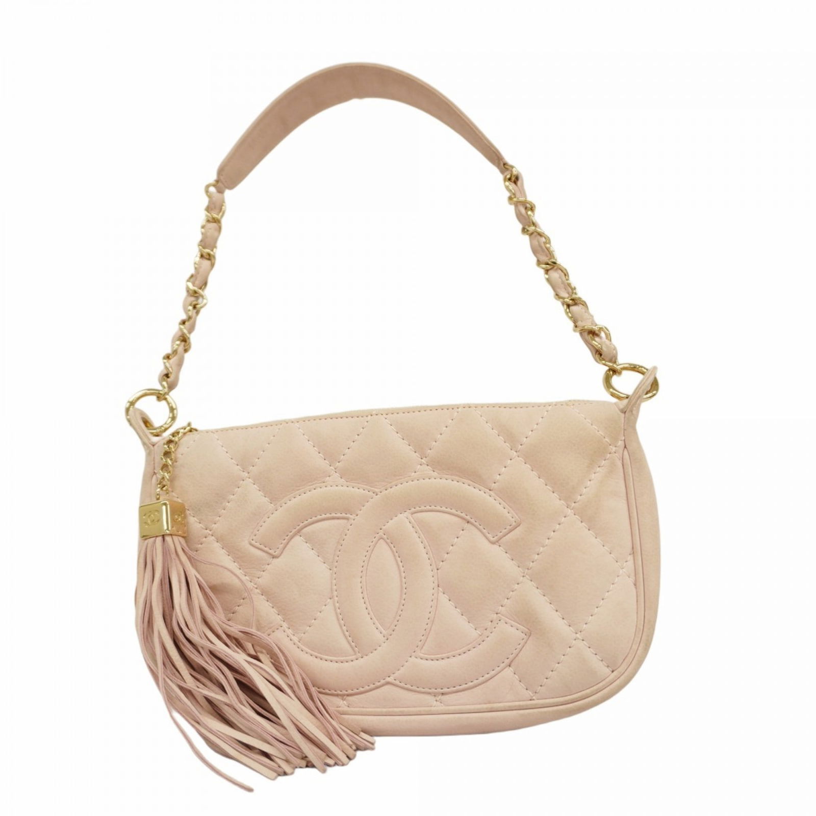Chanel Shoulder Bag with Matelasse Chain Caviar Skin Pink Champagne Ladies (1 of 16)