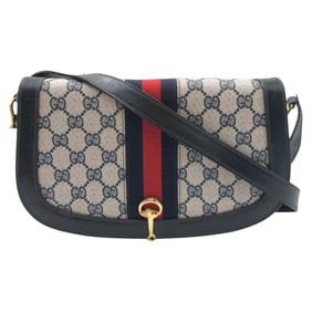 GUCCI Gucci Vintage Sherry Line Old Horsebit Navy Gold Hardware GG Supreme Canvas Crossbody Shoulder