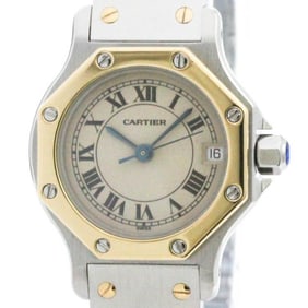 Polished CARTIER Santos Octagon 18K Gold Steel Quartz Ladies Watch BF580426